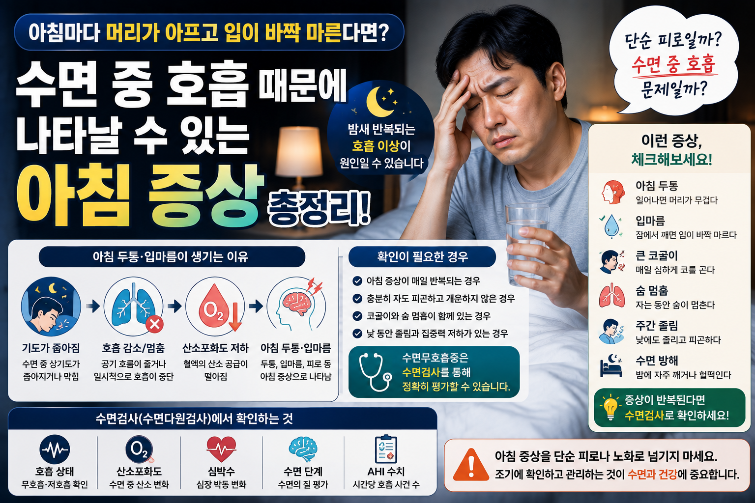 수면 중 호흡 때문에 나타날 수 있는 아침 증상 썸네일